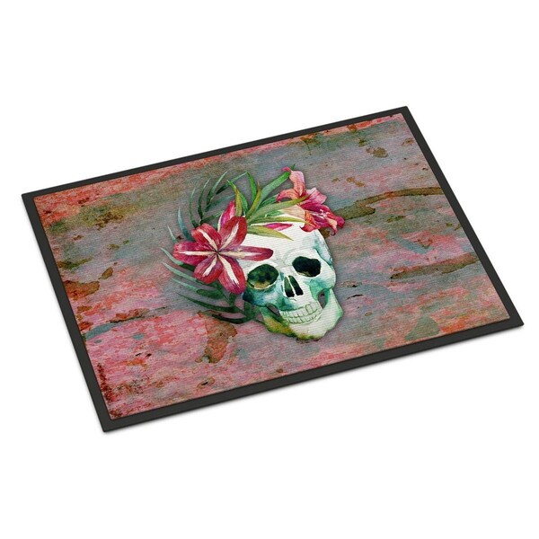 Jensendistributionservices Day of the Dead Skull Flowers Indoor or Outdoor Mat, 24 x 36 in. MI2550369 - main